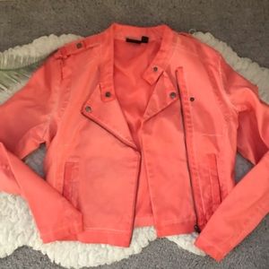 A.n.a Leather Pink Salmon Moto Jacket